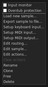 Sample channel button's menu